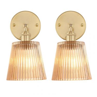Imagem de Arandela de parede vintage Shenmoyl kit 2 peças listras âmbar latão ajustável LED E26 120V