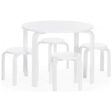 Imagem de Conjunto Mesa e Banquetas Nordic Guidecraft, Madeira Bétula Branca, Banquetas Empilháveis, Mesa Redonda Moderna para Crianças, Modelo G81047
