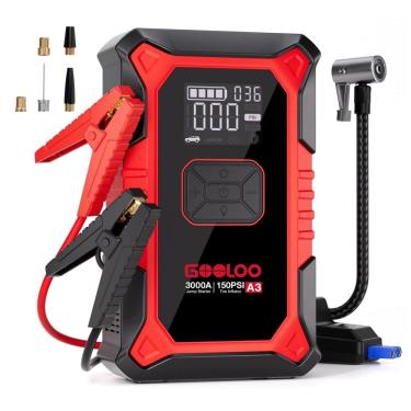 Imagem de Jump Starter (Aux.de partida) com Compressor GOOLOO A3 Amarelo 3000A 150 PSI Gasolina 9...