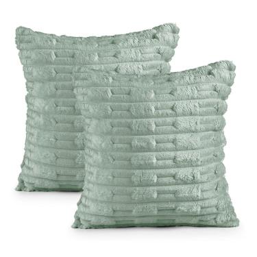 Imagem de Kit 2 Capas De Almofada Polar Manta Ultrasoft Com Ziper Decorativa Sofá Sala Quarto Verde Orvalho - 100% Poliéster