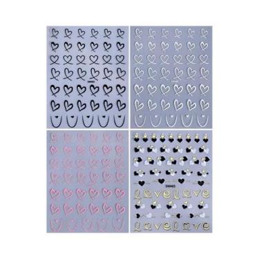 Imagem de Adesivos De Unha 3D Coração Amor Preto, Branco E Rosa, Decalques DIY P