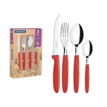 Imagem de Faqueiro Ipanema com Lâminas em Aço Inox 24 Peças Tramontina, Vermelho