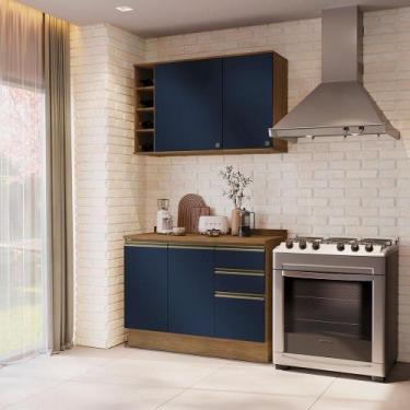 Imagem de Armário De Cozinha Compacta Garrafeiro 100% Mdf 120cm Nogueira/azul Pr