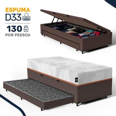 Imagem de Cama Box Baú com Colchão de Espuma D33 Enrolado Sonno Full - Umaflex + Auxiliar de Espuma Solteiro 88cm