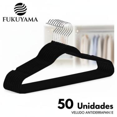 Imagem de KIT 50 CABIDES DE VELUDO PRETO ANTIDESLIZANTE PREMIUM FUKUYAMA Com Gan