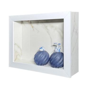 Imagem de Nicho Banheiro Porcelanato Sobrepor Marmo Douro 37x56x11 c/ kit de ins