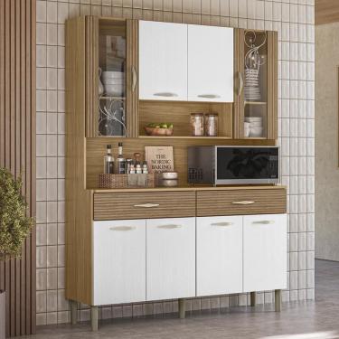 Imagem de Armário de Cozinha Compacta Paris Plus 8 Portas 2 Gavetas em MDF 121cm Amadeirado Textu...