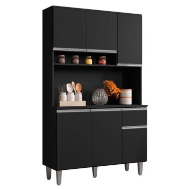 Imagem de Kit Cozinha Compacta Márcia 6 Portas 1 Gaveta MDF MDP 105 cm Preto Fosco