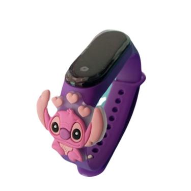 Imagem de Relógio Infantil Feminino Angel Stitch Analógico com Pulseira Resistente à Prova D’água Angel Roxa Coracao OEM