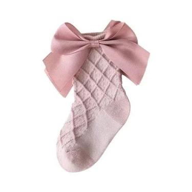 Imagem de Meias De Algodão Macio Para Meninas, Até O Joelho, Com Laço, Cores Sól