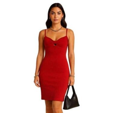 Imagem de Vestido Tubinho Vermelho Feminino Canelado com Laço Ajuste Perfeito, Elegante e Confortável-Feminino