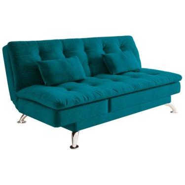 Imagem de Sofá-cama 3 Lugares Reclinável Linoforte Jade, Azul Turquesa, 3 lugare