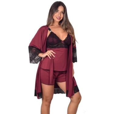 Imagem de Kit Gentante Robe Feminino + Babydoll Pijama Baby Doll Amamentação - T