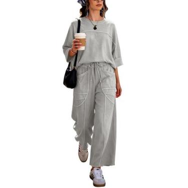 Imagem de Conjunto de moletom feminino de manga curta Lounge Set TIQOJE com calç
