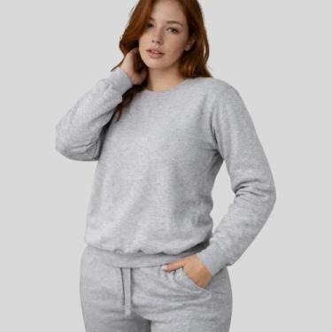 Imagem de Blusa Moletom Liso Feminino Algodão De Frio Sem Capuz Premium - Luau B