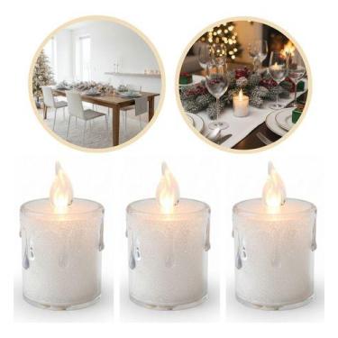 Imagem de 3 Velas Acrílico Fake Led Decoração Enfeite Natal 3x6cm Vela Amarela T