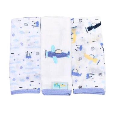 Imagem de Pano de Boca Bebê Kit c/3 unidades Fralda Algodão Baby Nice Cor: Azul 