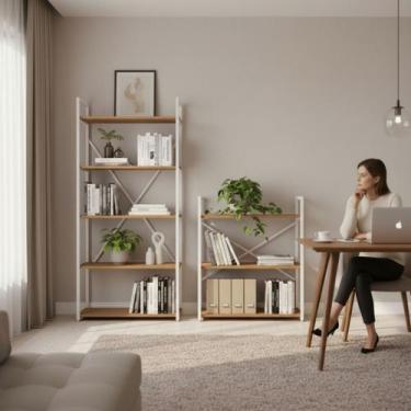 Imagem de Conjunto Estantes para Livros Metálica Modular Móvel na Caixa - Mvel n