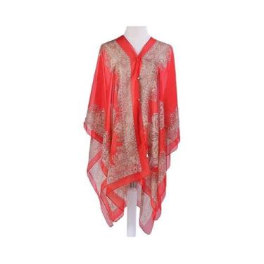 Imagem de Xale Feminino De Chiffon Com Estampa Paisley E Proteção Solar, Toalha 