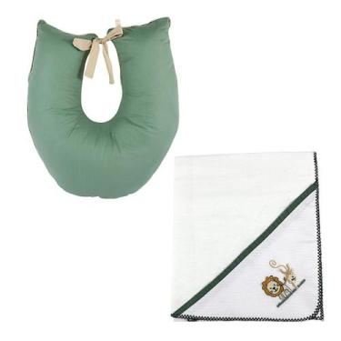 Imagem de Almofada para Amamentar + Cueiro Bordado Lumana 1pc - Verde Musgo - Lu
