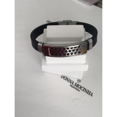 Imagem de Bracelete Masculino Aço Inox e Silicone Designer Círculos - Donna Moci