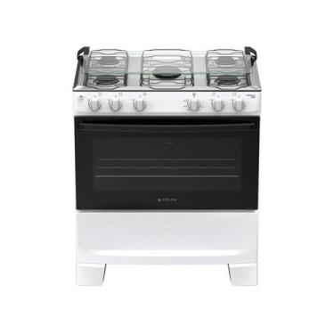 Imagem de Fogão Mônaco Plus 5 Bocas Automático Mesa de Inox Forno Atlas, Branco,
