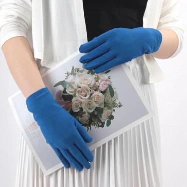 Imagem de Luvas Femininas Elásticas Com Proteção UV Para Dirigir, Pretas E Branc