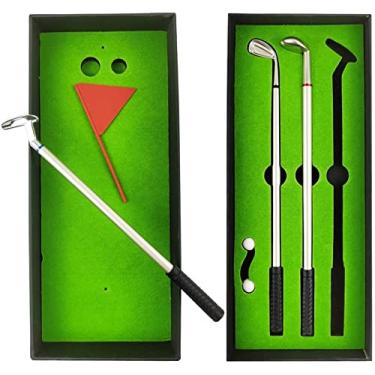 Imagem de Conjunto de mini canetas de golfe para mesa, presente divertido de elefante branco, presente para homens, pai, marido, bola de golfe, conjunto de presente com putting Green, bandeira, 3 canetas de tacos de golfe e 2 bolas (1 pacote)
