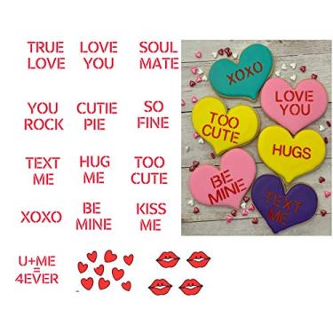 Imagem de Estêncil de biscoito de corações conversa, estêncil de biscoitos de amor dos namorados de 6,8 cm, decoração perfeita de biscoitos de férias com placa de frase de amor, Be Mine e outros estênceis de padrão (15 peças: 5,8 cm)
