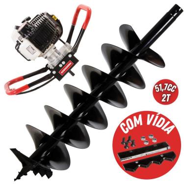 Imagem de Perfurador de Solo Profissional Para Agricultura ED52EBD Kawashima Motor 2 Tempos á Gasolina 52cc Com Broca Duplo Espiral 80x20cm e Lâmina de Vídia