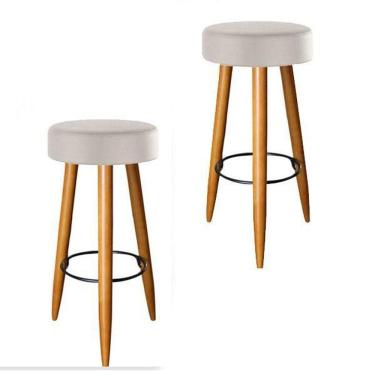Imagem de Kit 02 Banqueta Alta Astra 70 Cm Suede Bege Pés Palito