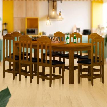 Imagem de Mesa De Jantar 200cm Madeira Maciça 8 Lugares Estofados Imbuia Shop JM