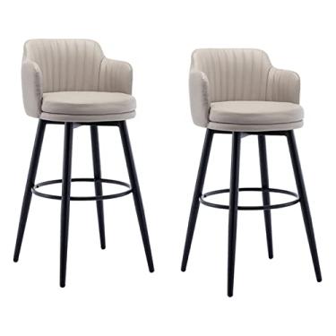 Imagem de Bancos De Barra Giratória Conjunto De 2 Com Cadeira De Barra De Ilha De Cozinha Lombar, Altura Do Balcão Com Braços, Assento Estofado De Cromo De Couro Nappa, Para Barras, Café, Lounge, Pubs