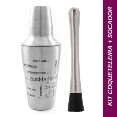 Imagem de Kit Caipirinha Coqueteleira e Socador Inox 500ml