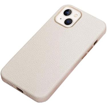Imagem de HAODEE Capa de telefone traseira, para Apple iPhone 13 (2021) 6,1 polegadas padrão lichia couro à prova de choque capa resistente a arranhões, carregamento sem fio magnético (cor: branco)
