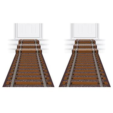 Imagem de Beistle 2 peças Tecido Poliéster Trilhos Trilhos Corredor para Festa Tema de Trem, Decorações do Velho Oeste Oeste, 25 x 24 cm, Marrom/Cinza