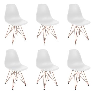 Imagem de Kit 6 Cadeiras Eames Design Eiffel Jantar Branca Ferro Cobre