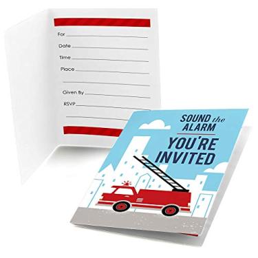 Imagem de Caminhão de bombeiros Fired Up – Preencha o chá de bebê ou convites de festa de aniversário (8 unidades)