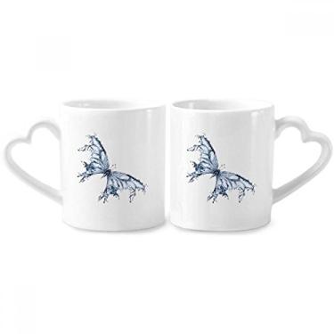 Imagem de Conjunto de canecas de porcelana para casais, pipa de borboleta, azul, com alça de coração