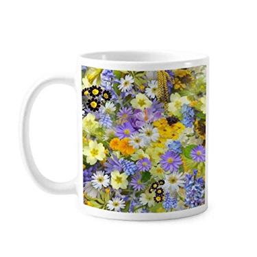 Imagem de Caneca de cerâmica com arbustos e flores azuis amarelas caneca de cerâmica para café xícara de porcelana