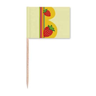 Imagem de B Alfabeto Ilustração de Morango Padrão Palito Bandeiras Marcador Topper Decoração de Festa