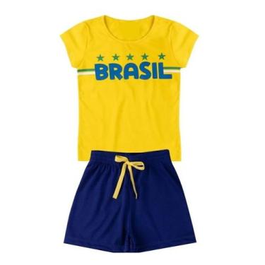 Imagem de Camiseta E Shorts Brasil Infantil E Juvenil Menina Kids Teen - Piradin