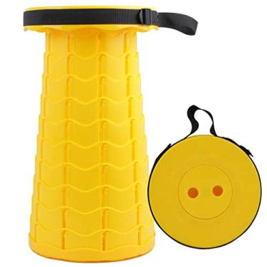 Imagem de Banqueta dobrável, banco retrátil telescópico com bolsa de armazenamento, capacidade de 180 kg, para viagens ao ar livre, pesca, caminhadas e churrasco-amarelo