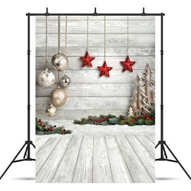 Imagem de SJOLOON - Bolas de Natal de 1,5 x 2 m - Fundo de foto de pano de fundo de madeira branco com fundo de estúdio personalizado JLT10383