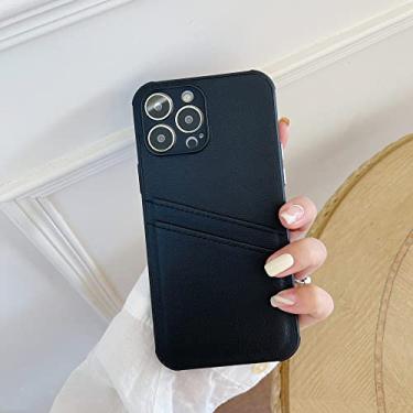 Imagem de Capa de telefone fina e bonita plug-in de cor sólida para iPhone 14 13 12 11 Pro Max XR XS X 7 8 Plus SE Mini capa de telefone multifuncional à prova de queda, preta, para iPhone 13 Pro