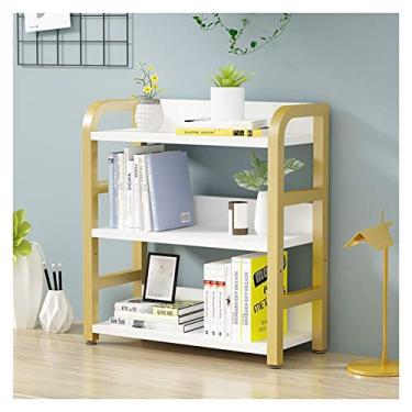 Imagem de KIZQYN Estante de livros de mesa de madeira de 3 camadas com moldura de metal exibição de grande capacidade prateleira de armazenamento organizador decoração para estudo de escritório dormitório estante de livros (cor: H, tamanho: L 31,5 polegadas)