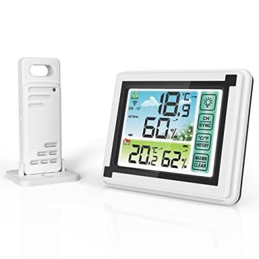 Imagem de Henniu Termohigrômetro sem fio interno e externo, monitoramento de temperatura e umidade, relógio do tempo, higrômetro digital