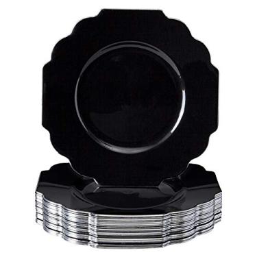 Imagem de Pratos de plástico extravagantes para festa com borda recortada (10 peças), pratos de jantar resistentes descartáveis para recepção de casamento - 27,3 cm, conjuntos de louça de plástico extravagantes