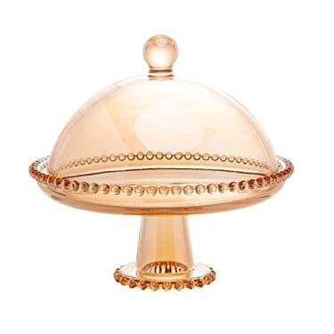 Imagem de WOLFF - Prato de Cristal com Pé e Tampa Âmbar Metalizado 20cm x 18cm - Linha Pearl