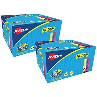 Imagem de Avery Alto litro, estilo de mesa, ponta de cinzel, 24 marcadores rosa e amarelos, pacote com 2, total de 48 (31448)